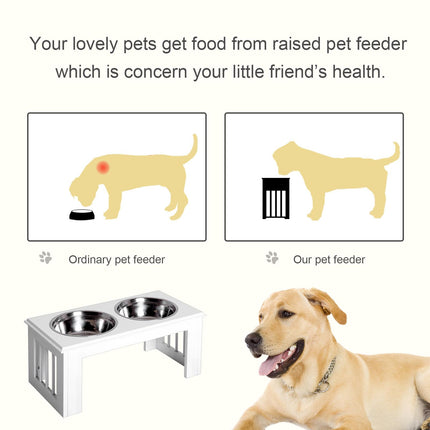 Stainless Steel Elevated Pet Feeder 58.4x30.5x25.4 cm - White