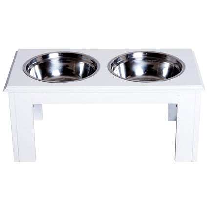 Stainless Steel Elevated Pet Feeder 58.4x30.5x25.4 cm - White