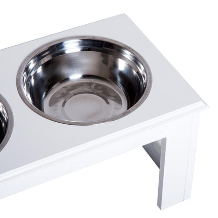 Stainless Steel Elevated Pet Feeder 58.4x30.5x25.4 cm - White
