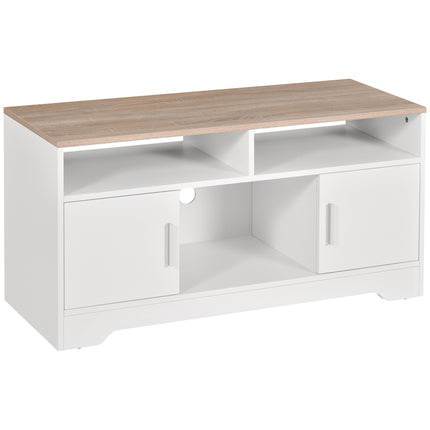 TV Stand for TVs up to 42 Inches with Cabinets, Shelves & Wide Tabletop - White & Wood Color