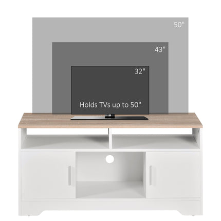 TV Stand for TVs up to 42 Inches with Cabinets, Shelves & Wide Tabletop - White & Wood Color