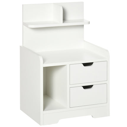 2 Drawer Bedside Table with Storage Shelves - White