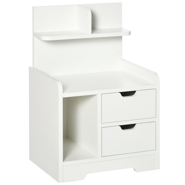 2 Drawer Bedside Table with Storage Shelves - White
