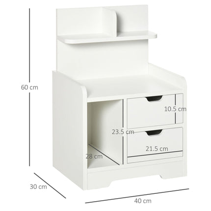 2 Drawer Bedside Table with Storage Shelves - White