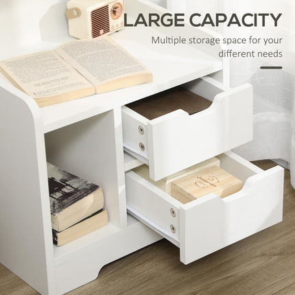 2 Drawer Bedside Table with Storage Shelves - White