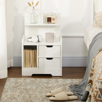 2 Drawer Bedside Table with Storage Shelves - White