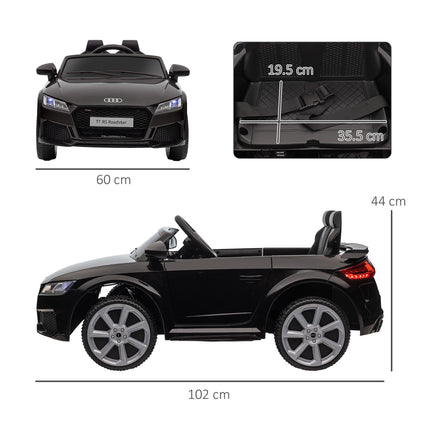 Audi TT RS 12V Rechargeable Ride On Car with Remote, Lights, Horn, MP3 Player, Seat Belt - Black