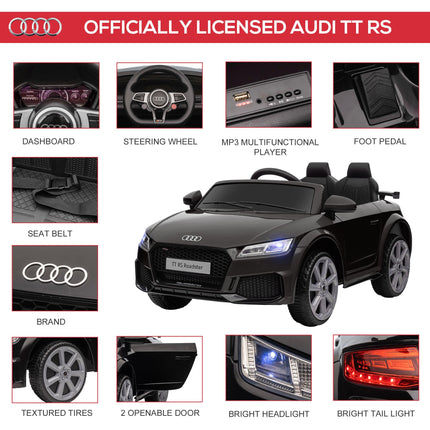 Audi TT RS 12V Rechargeable Ride On Car with Remote, Lights, Horn, MP3 Player, Seat Belt - Black