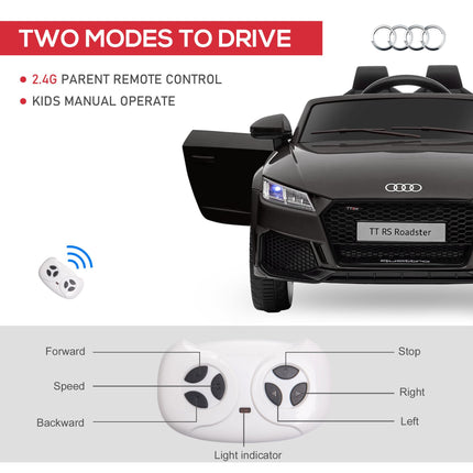 Audi TT RS 12V Rechargeable Ride On Car with Remote, Lights, Horn, MP3 Player, Seat Belt - Black