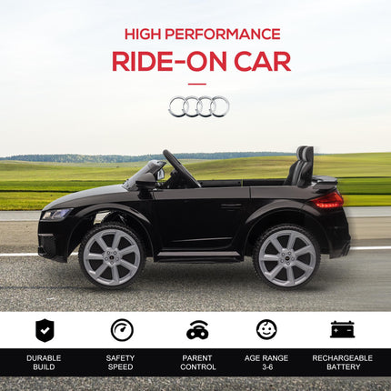 Audi TT RS 12V Rechargeable Ride On Car with Remote, Lights, Horn, MP3 Player, Seat Belt - Black