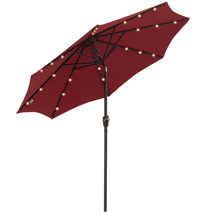 2.7m Solar Garden Parasol with 24 LED Lights and Tilt Crank - Red