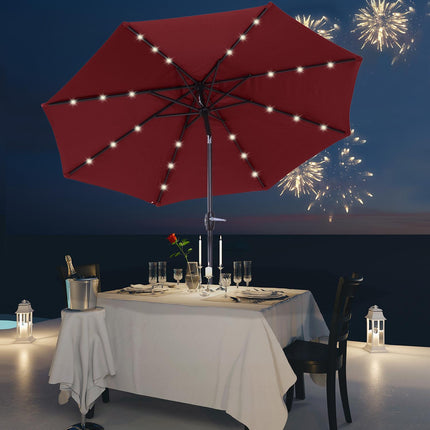 2.7m Solar Garden Parasol with 24 LED Lights and Tilt Crank - Red