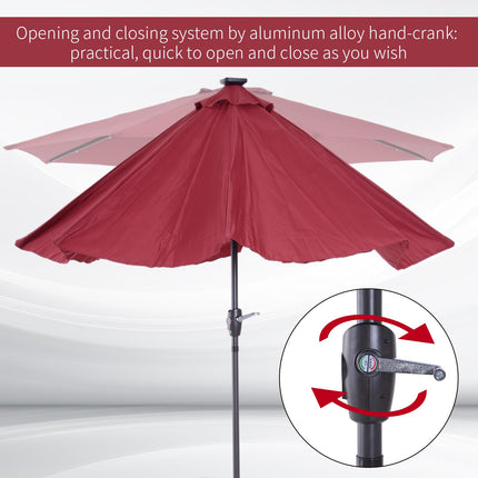 2.7m Solar Garden Parasol with 24 LED Lights and Tilt Crank - Red
