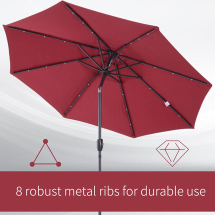 2.7m Solar Garden Parasol with 24 LED Lights and Tilt Crank - Red