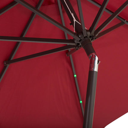 2.7m Solar Garden Parasol with 24 LED Lights and Tilt Crank - Red