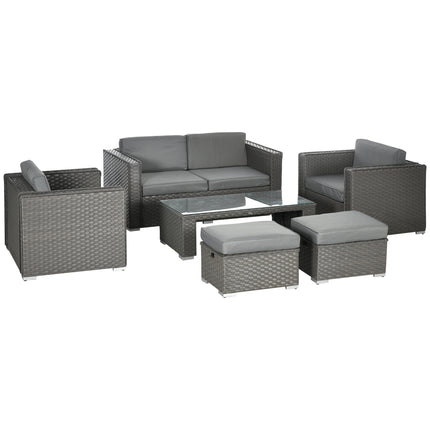 6PC Garden Rattan Sofa Set Bonzer Outdoor Furniture Patio Table Loveseat Stool L