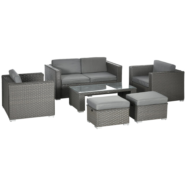 6PC Garden Rattan Sofa Set Bonzer Outdoor Furniture Patio Table Loveseat Stool L