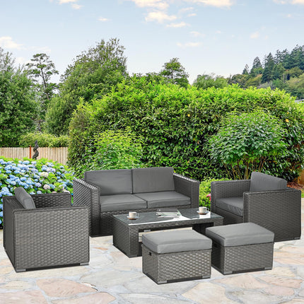 6PC Garden Rattan Sofa Set Bonzer Outdoor Furniture Patio Table Loveseat Stool L