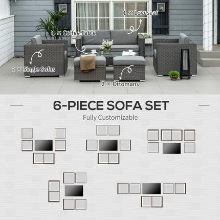 6PC Garden Rattan Sofa Set Bonzer Outdoor Furniture Patio Table Loveseat Stool L