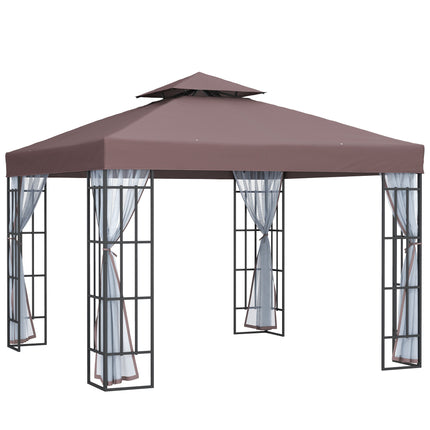 3x3 Metre Patio Gazebo Canopy with Mosquito Netting and Steel Frame - Coffee