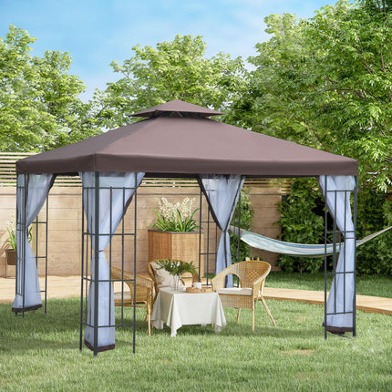 3x3 Metre Patio Gazebo Canopy with Mosquito Netting and Steel Frame - Coffee