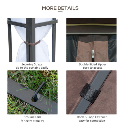 3x3 Metre Patio Gazebo Canopy with Mosquito Netting and Steel Frame - Coffee