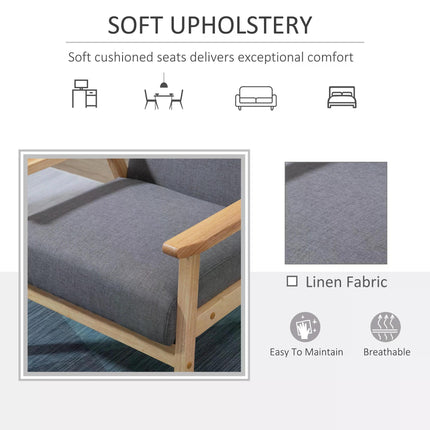 Minimalistic Accent Chair with Thick Linen Cushions for Comfort - Grey