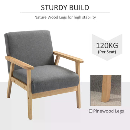 Minimalistic Accent Chair with Thick Linen Cushions for Comfort - Grey