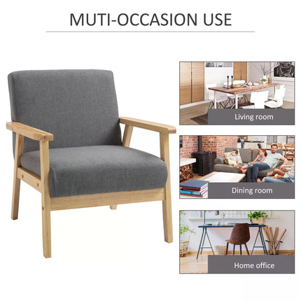 Minimalistic Accent Chair with Thick Linen Cushions for Comfort - Grey