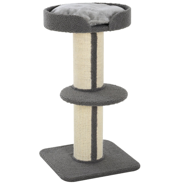 81cm Cat Tree with Sisal Scratching Post and Lamb Cashmere Perch, Climbing Frame with Large Platform - Grey