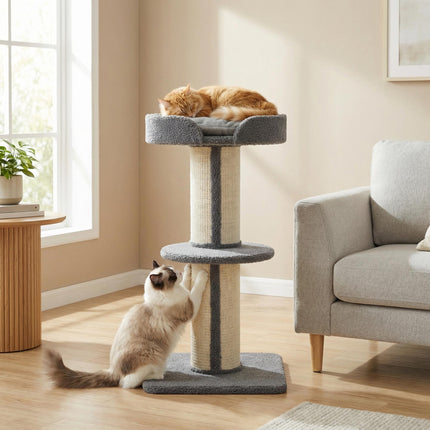 81cm Cat Tree with Sisal Scratching Post and Lamb Cashmere Perch, Climbing Frame with Large Platform - Grey