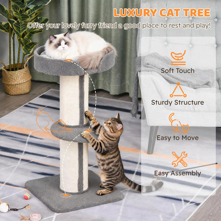 81cm Cat Tree with Sisal Scratching Post and Lamb Cashmere Perch, Climbing Frame with Large Platform - Grey