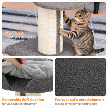 81cm Cat Tree with Sisal Scratching Post and Lamb Cashmere Perch, Climbing Frame with Large Platform - Grey