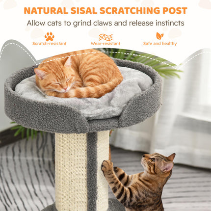 81cm Cat Tree with Sisal Scratching Post and Lamb Cashmere Perch, Climbing Frame with Large Platform - Grey
