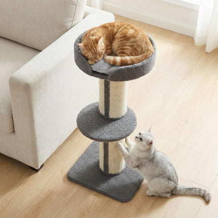 81cm Cat Tree with Sisal Scratching Post and Lamb Cashmere Perch, Climbing Frame with Large Platform - Grey