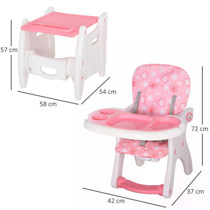 HDPE 3-in-1 Baby Booster High Chair with Adjustable Backrest and Tray - Pink