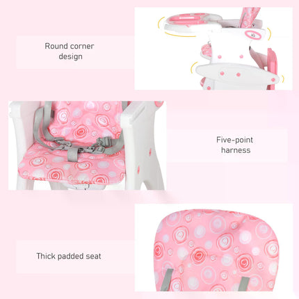 HDPE 3-in-1 Baby Booster High Chair with Adjustable Backrest and Tray - Pink
