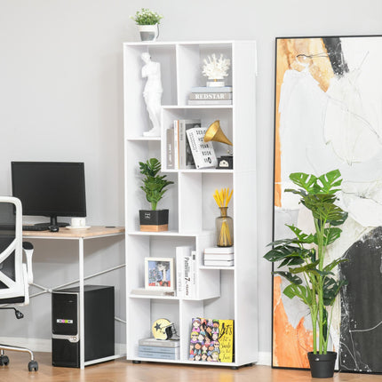 8-Tier Freestanding Modern Grid Bookcase with Anti-Tipping Pads - White