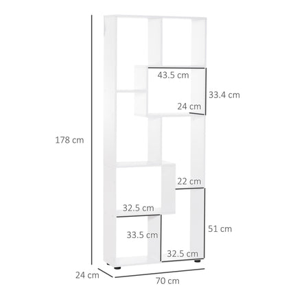 8-Tier Freestanding Modern Grid Bookcase with Anti-Tipping Pads - White