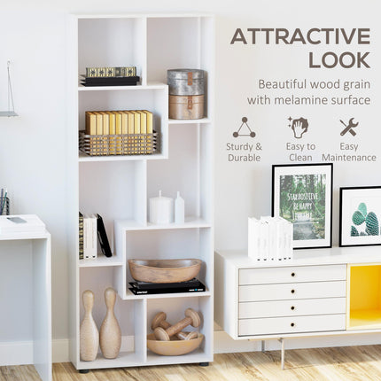 8-Tier Freestanding Modern Grid Bookcase with Anti-Tipping Pads - White