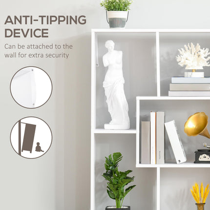 8-Tier Freestanding Modern Grid Bookcase with Anti-Tipping Pads - White