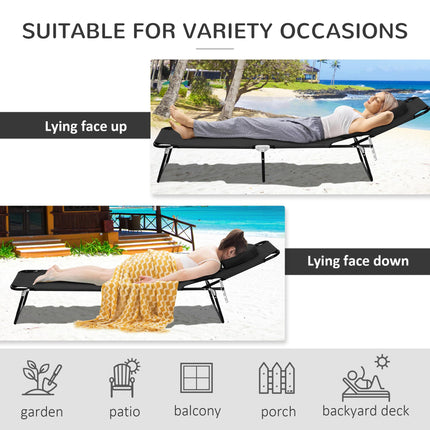 Foldable Adjustable Sun Lounger with Pillow and Reading Hole for Garden and Beach - Black