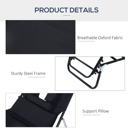 Foldable Adjustable Sun Lounger with Pillow and Reading Hole for Garden and Beach - Black