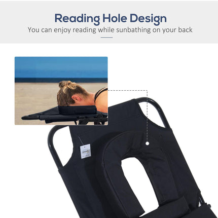 Foldable Adjustable Sun Lounger with Pillow and Reading Hole for Garden and Beach - Black