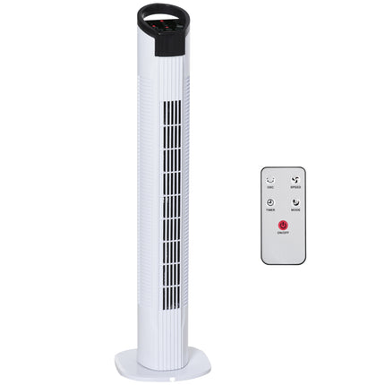 Freestanding Tower Fan 3 Speed 3 Mode 7.5h Timer 70° Oscillation LED Panel Remote - Black & White