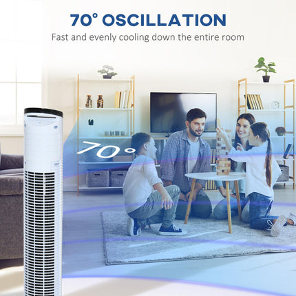 Freestanding Tower Fan 3 Speed 3 Mode 7.5h Timer 70° Oscillation LED Panel Remote - Black & White