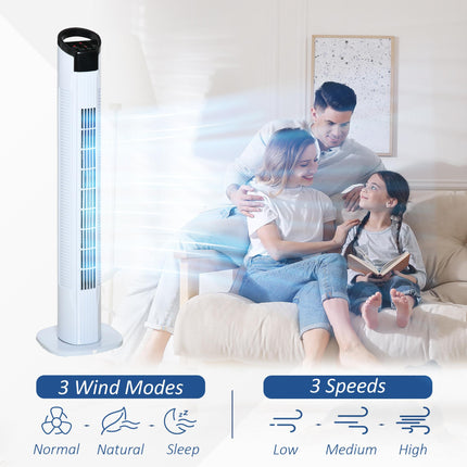 Freestanding Tower Fan 3 Speed 3 Mode 7.5h Timer 70° Oscillation LED Panel Remote - Black & White