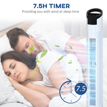 Freestanding Tower Fan 3 Speed 3 Mode 7.5h Timer 70° Oscillation LED Panel Remote - Black & White