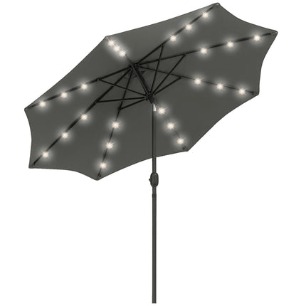 2.7m Garden Parasol with LED Lights and Tilt Crank - Grey