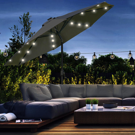 2.7m Garden Parasol with LED Lights and Tilt Crank - Grey
